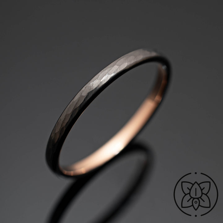 Gunmetal Hammered Rose Gold Wedding Ring - in 2mm Width