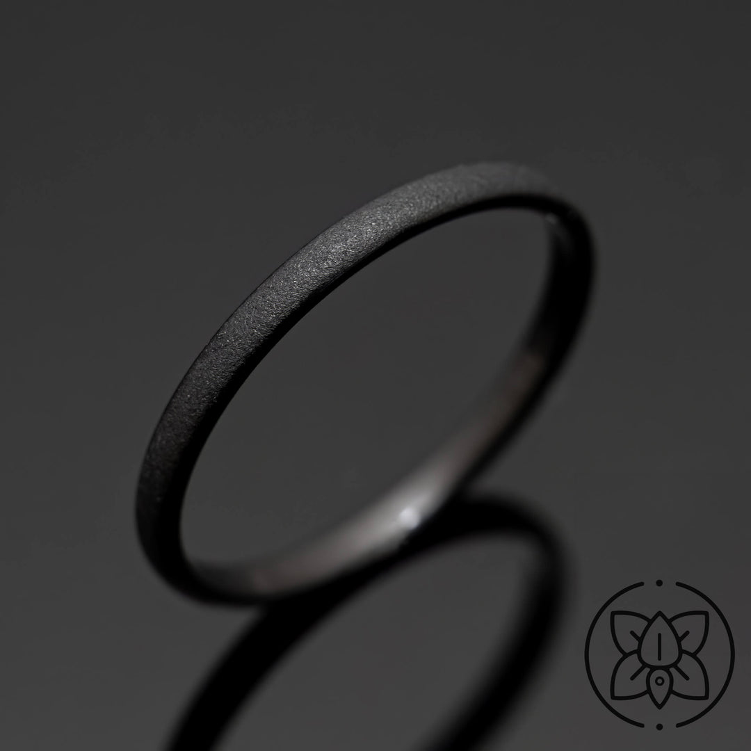 Black Sandblasted Obsidian-style Wedding ring - in 2mm Width