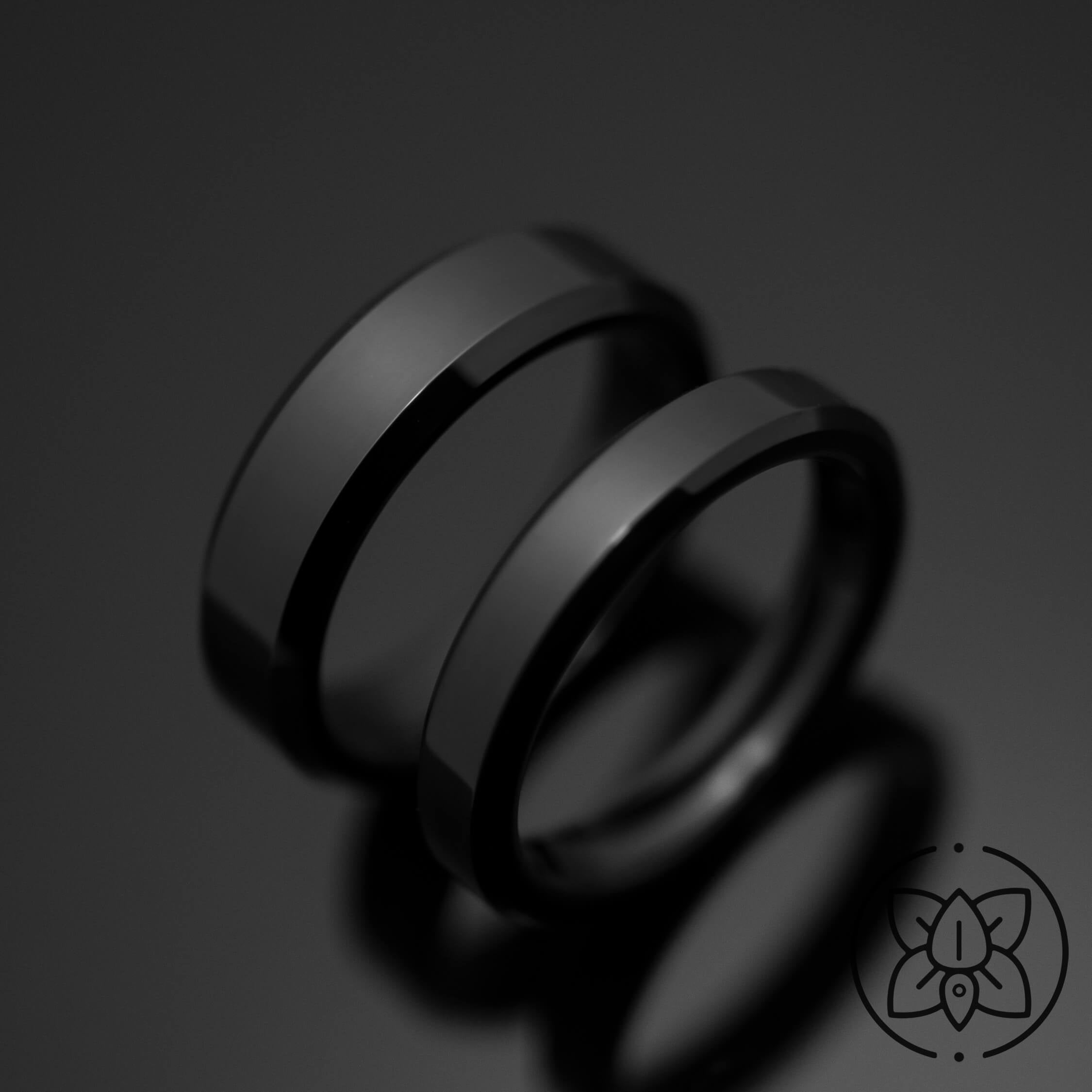 Black Obsidian Tungsten Wedding Ring | His and Hers | 4mm/6mm
