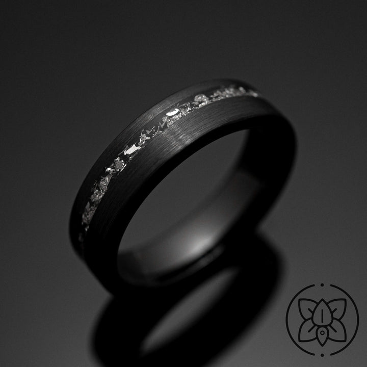 Black Meteorite Brushed Wedding Ring - in 6mm Width