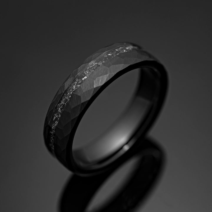 Black Hammered Meteorite Wedding Ring - in 6mm Width