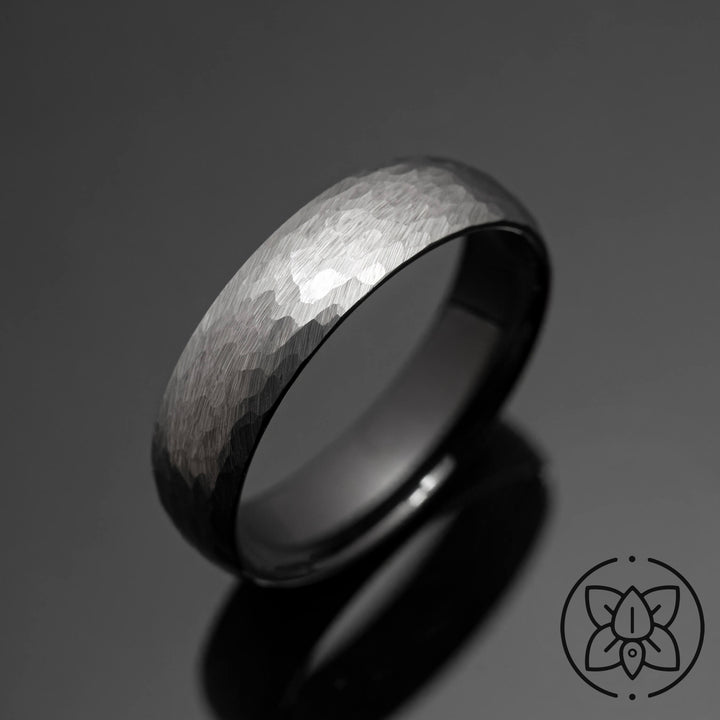 Silver Hammered tungsten wedding band - in 6mm Width