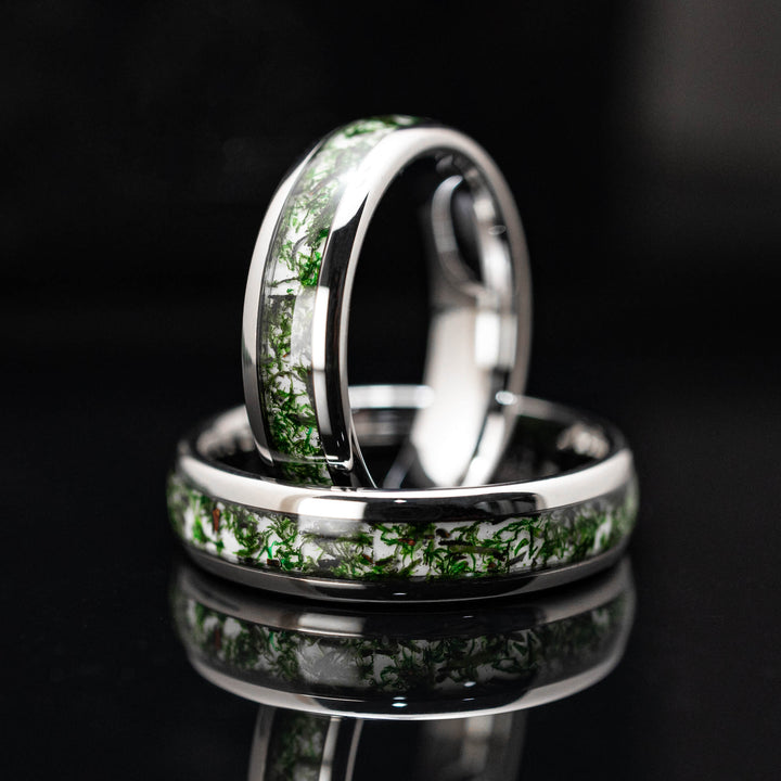 Moss Agate Gold Tungsten Wedding Ring - in 4mm Width