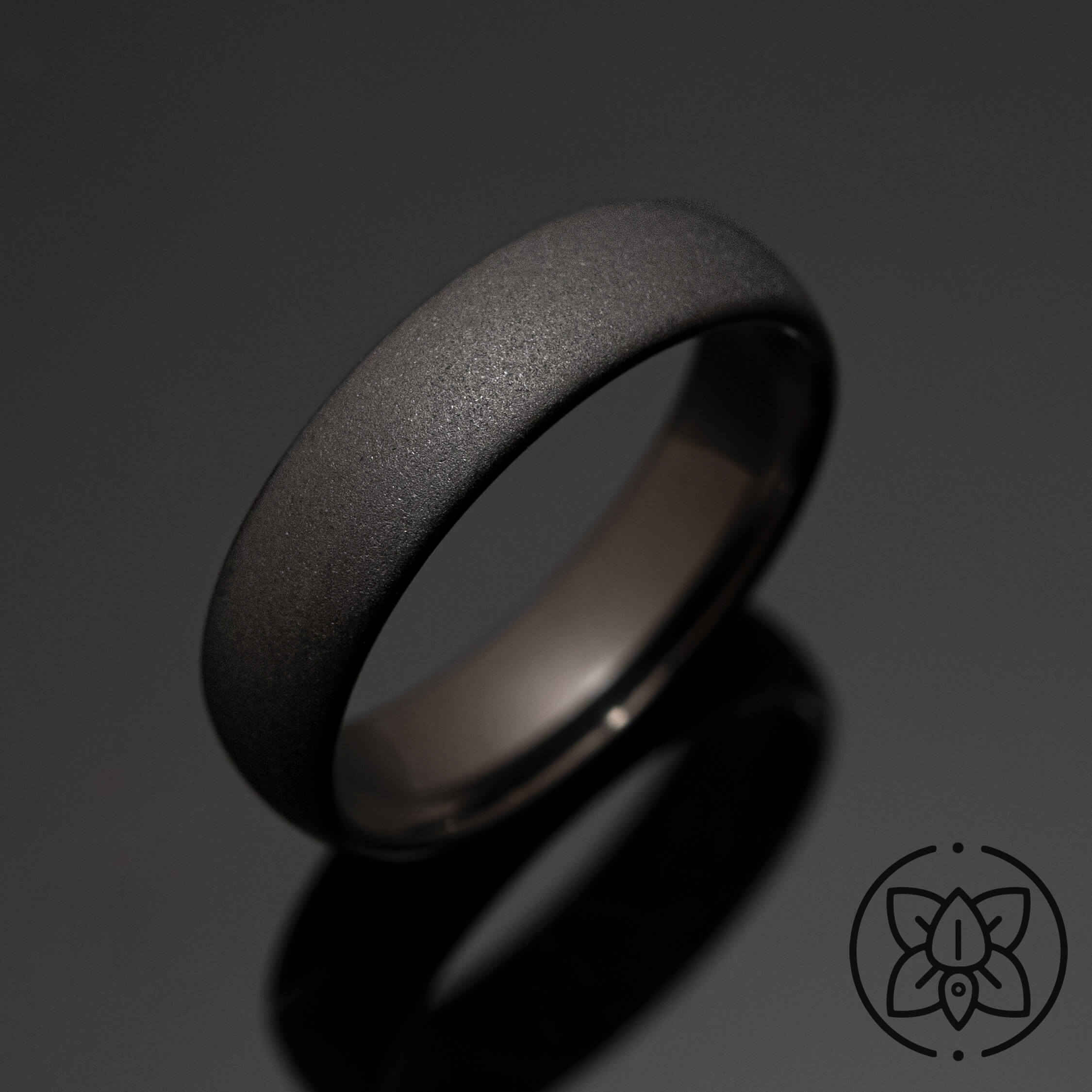 6mm Gunmetal Sandblasted Wedding ring, Black gray sandblasted Mens Wedding Band