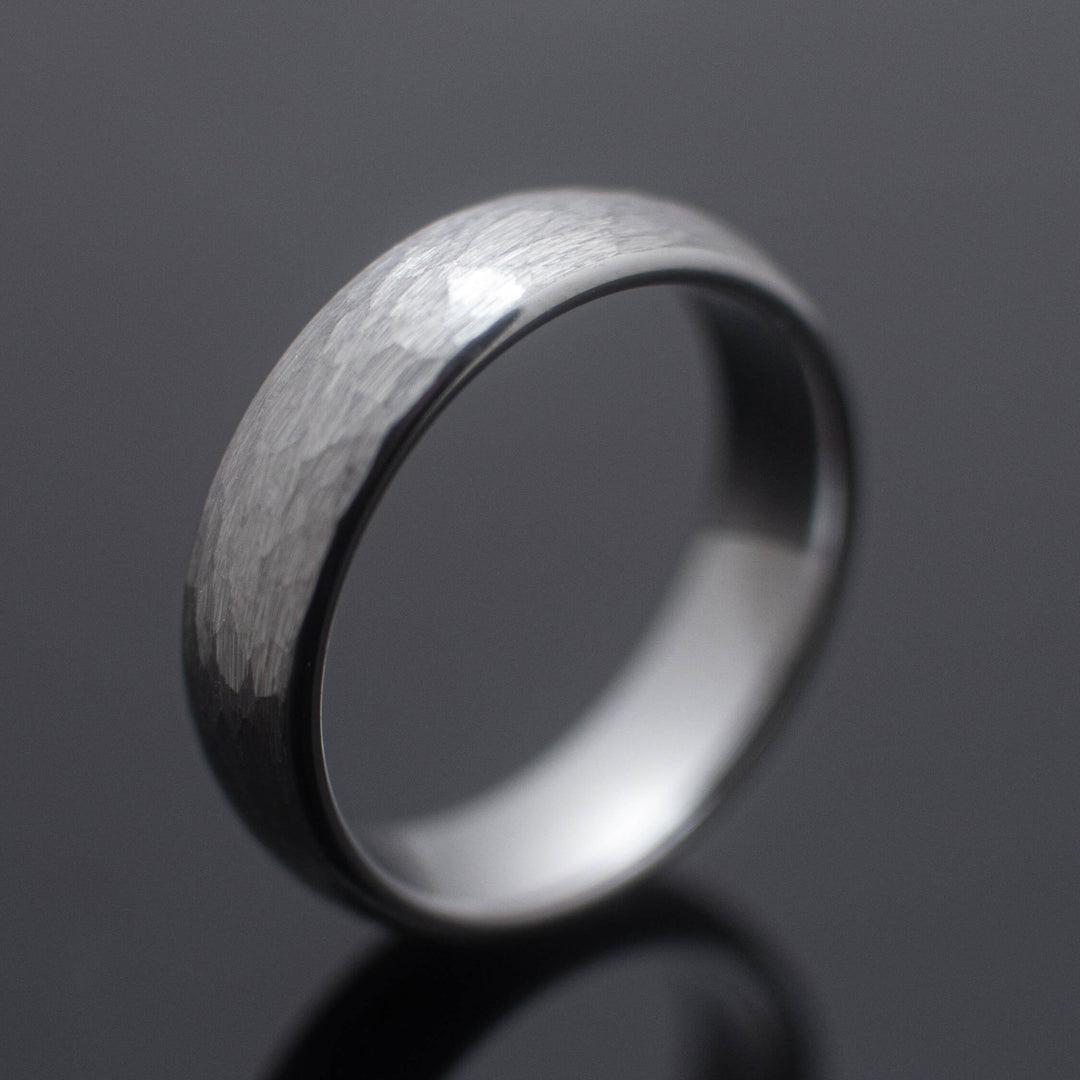 Silver Hammered Tungsten Carbide Wedding Band - in 6mm Width