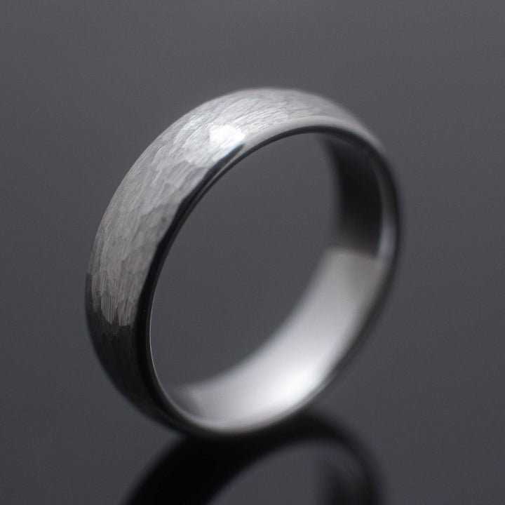 Silver Hammered Tungsten Carbide Wedding Band - in 6mm Width