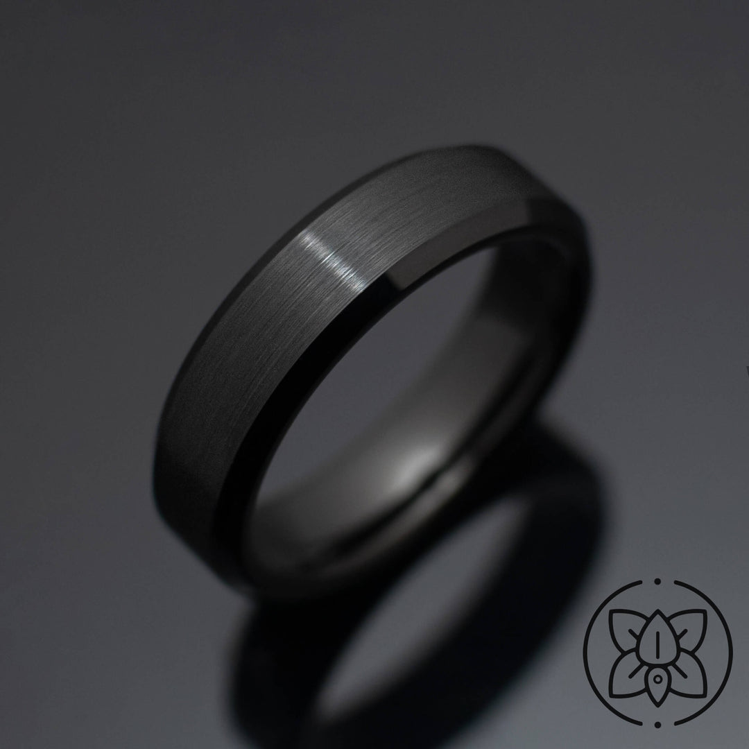 Black Obsidian Brushed Wedding Ring - in 6mm Width