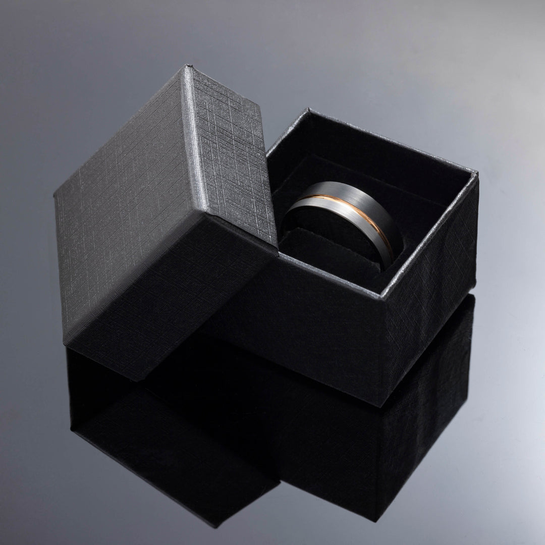 Black Silver Wedding band with Rose Gold - in 8mm Width