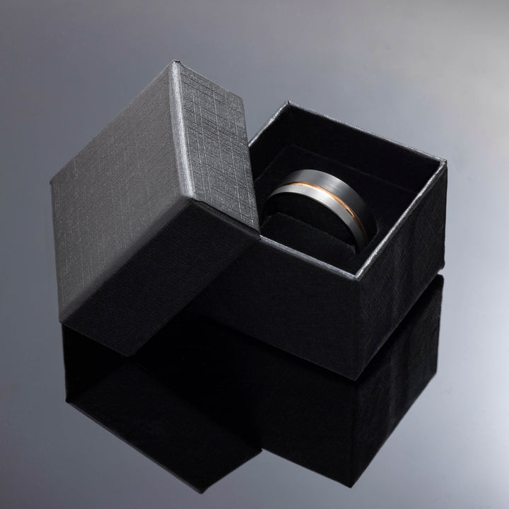 Black Silver Wedding band with Rose Gold - in 8mm Width