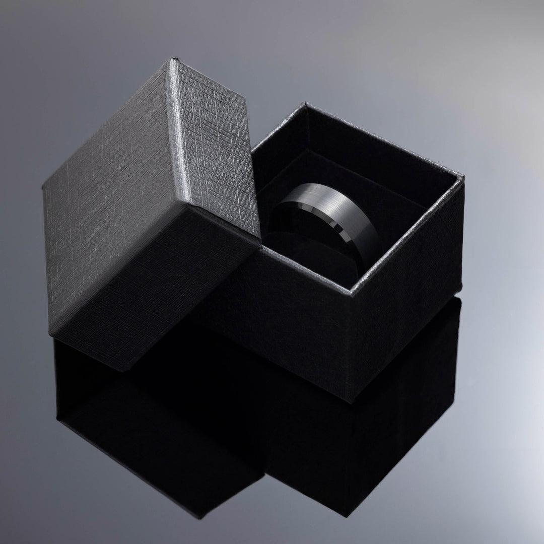 Black Obsidian Brushed Wedding Ring - in 8mm Width