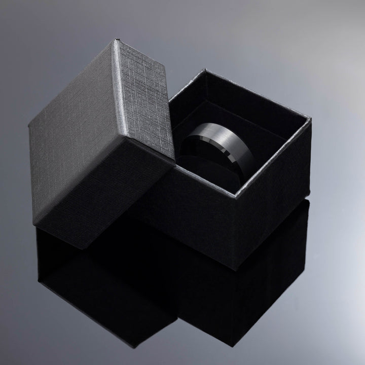 Black Obsidian Brushed Wedding Ring - in 8mm Width