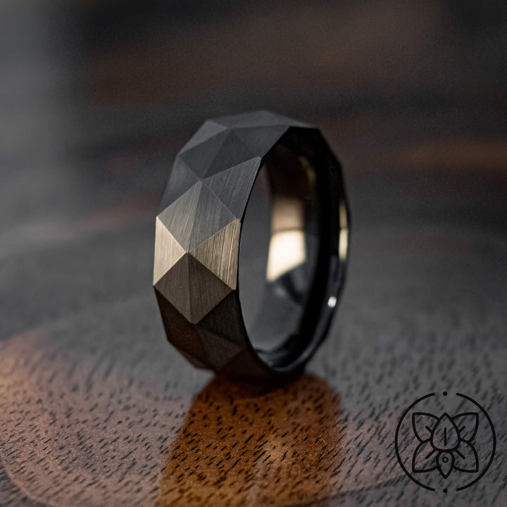 Black Obsidian Prism Tungsten Wedding Ring - in 8mm Width