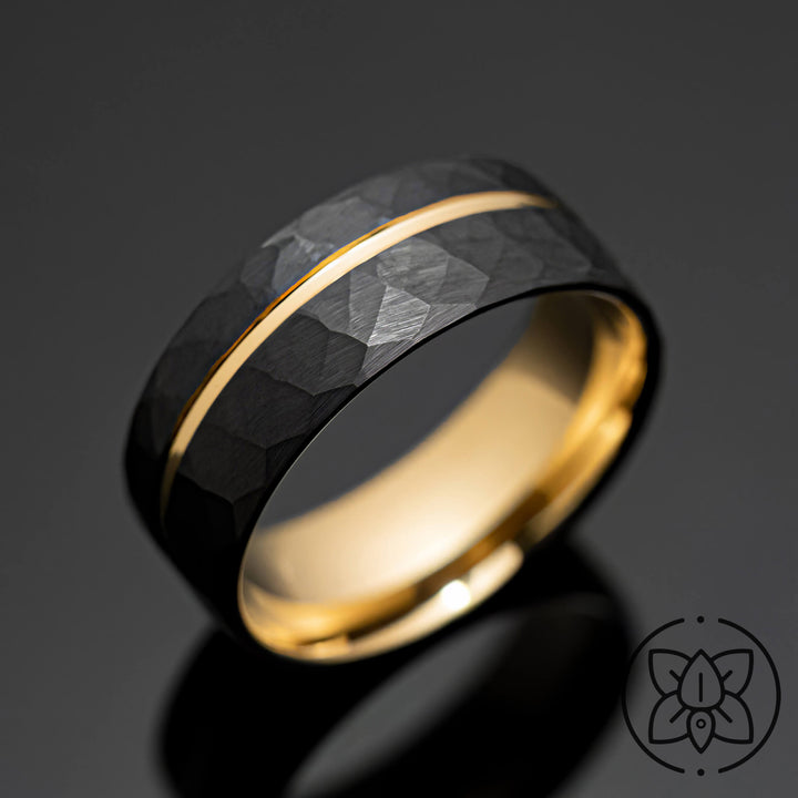 The Black Sunfire - Hammered Black Gold Tungsten Ring - in 8mm Width