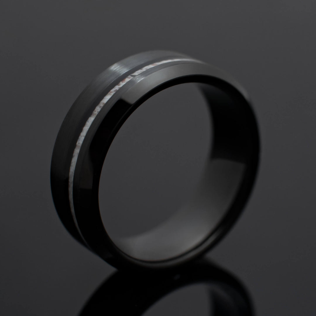 Black Obsidian Antler Tungsten Wedding Band - in 8mm Width