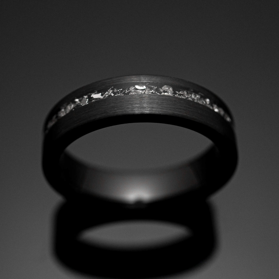 Black Meteorite Brushed Wedding Ring - in 6mm Width
