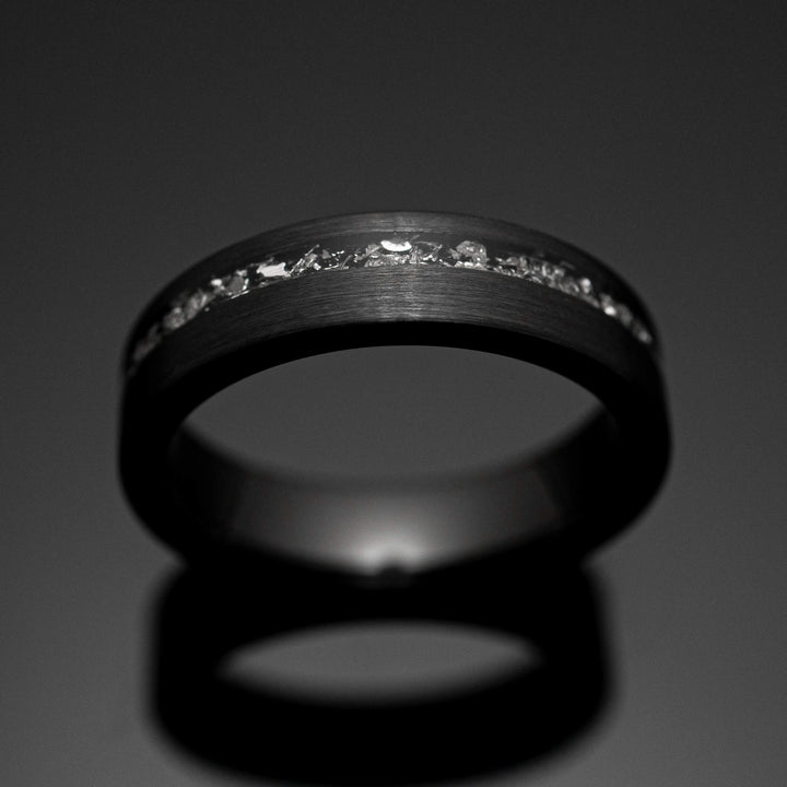 Black Meteorite Brushed Wedding Ring - in 6mm Width