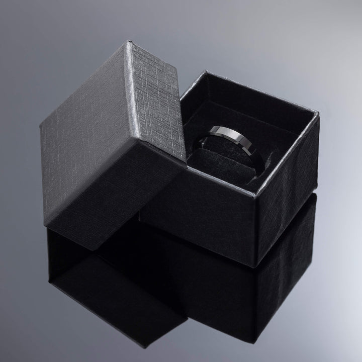 Black Obsidian Polished Tungsten Ring - in 4mm Width