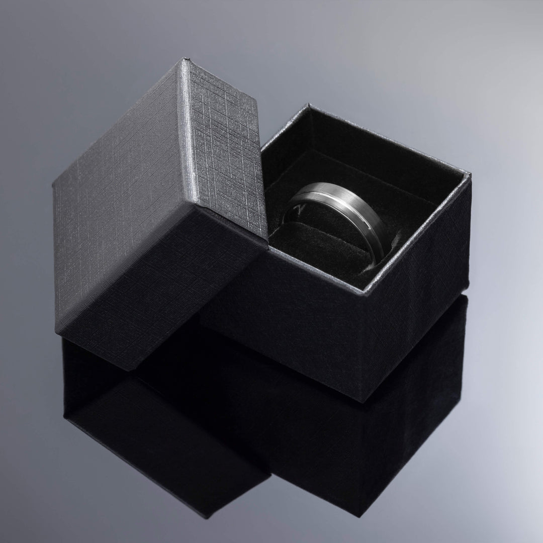 Black Silver Obsidian Tungsten Wedding Band, Brushed - in 4mm Width