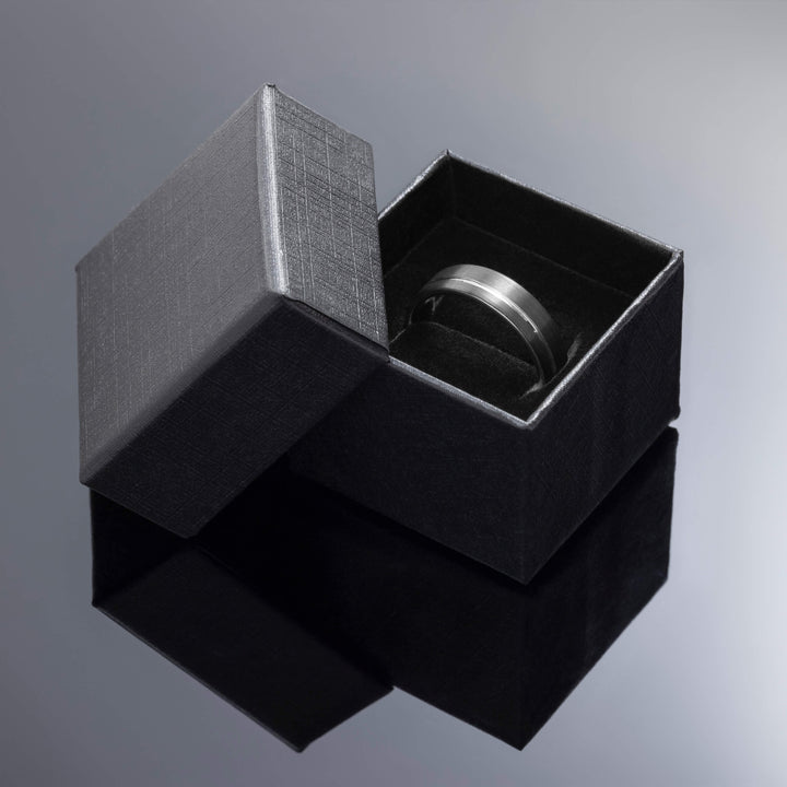 Black Silver Obsidian Tungsten Wedding Band, Brushed - in 4mm Width