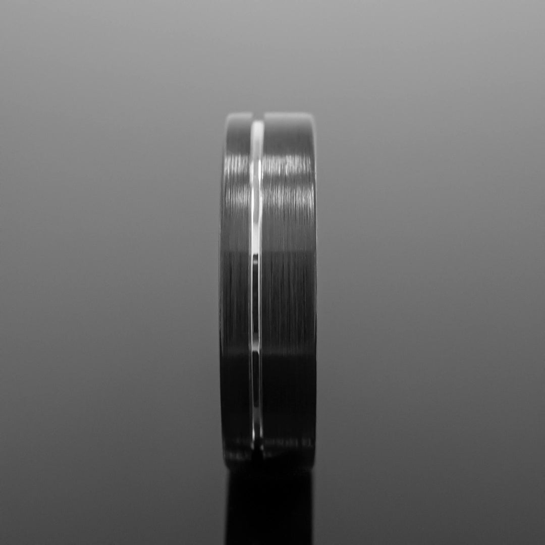 Black Silver Obsidian Tungsten Wedding Band, Brushed - in 6mm Width