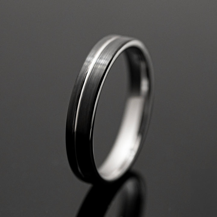 Black Silver Obsidian Tungsten Wedding Band, Brushed - in 4mm Width