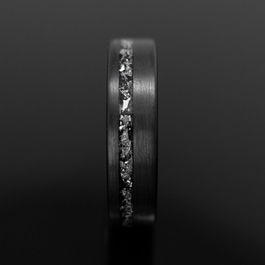 Black Meteorite Brushed Wedding Ring - in 6mm Width