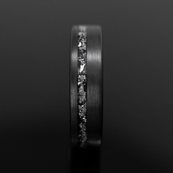 Black Meteorite Brushed Wedding Ring - in 6mm Width