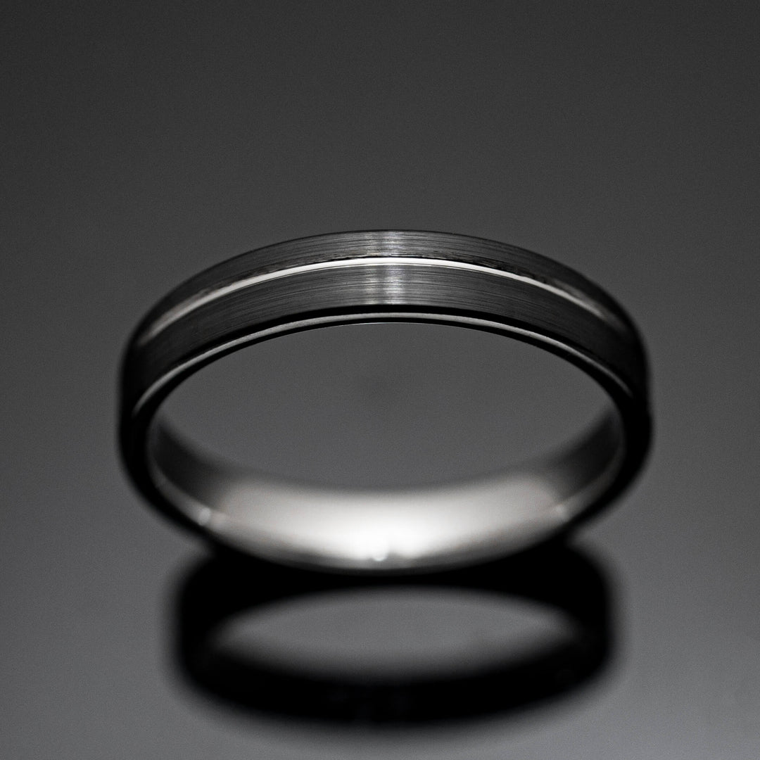 Black Silver Obsidian Tungsten Wedding Band, Brushed - in 4mm Width