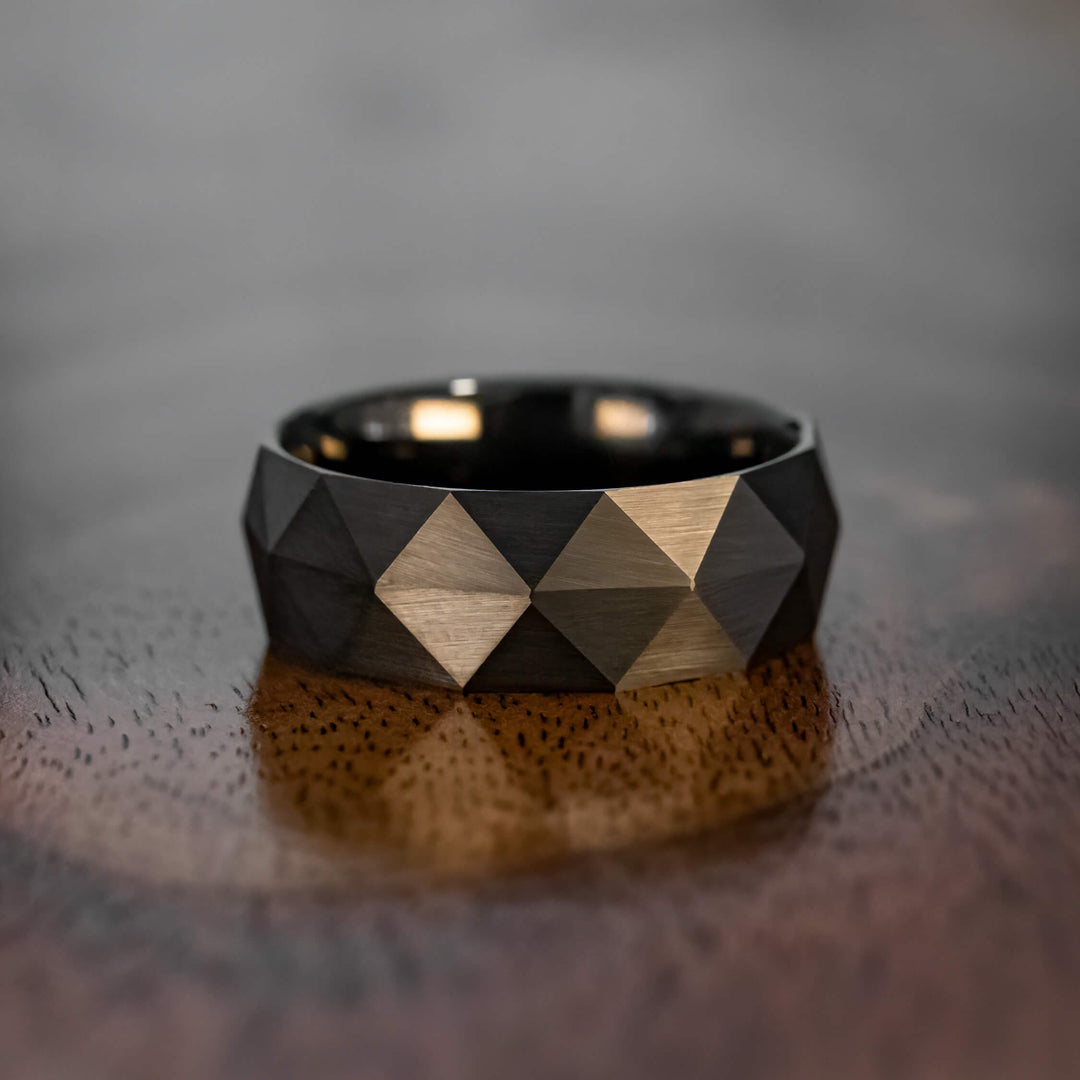 Black Obsidian Prism Tungsten Wedding Ring - in 8mm Width