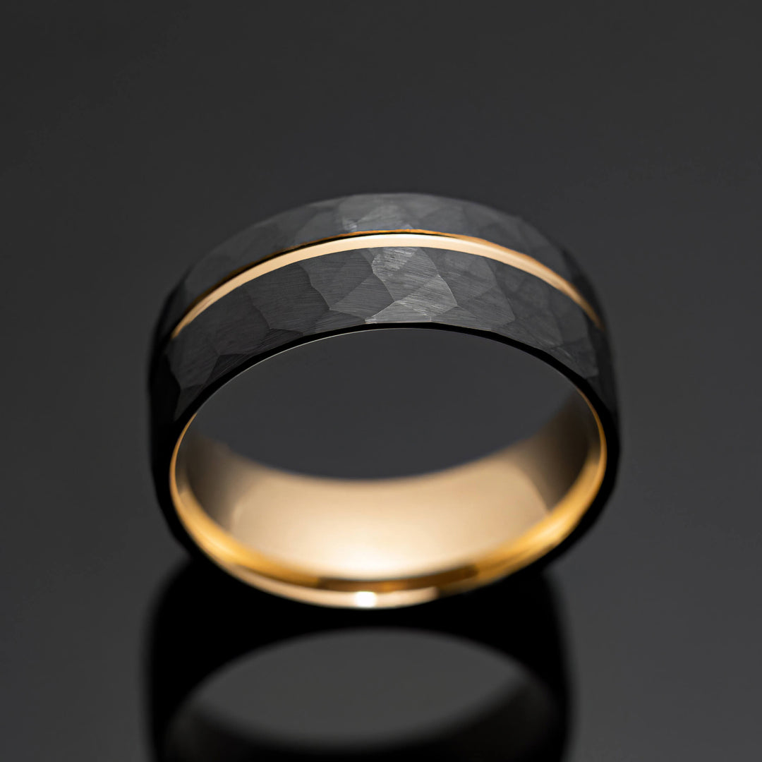The Black Sunfire - Hammered Black Gold Tungsten Ring - in 8mm Width