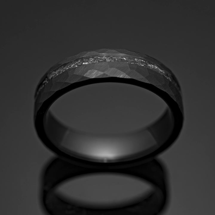 Black Hammered Meteorite Wedding Ring - in 6mm Width