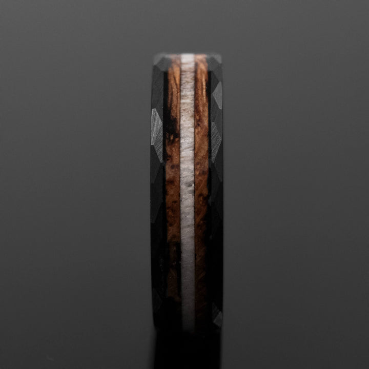 Charred Whiskey Barrel and Antler inlay Black - in 6mm Width