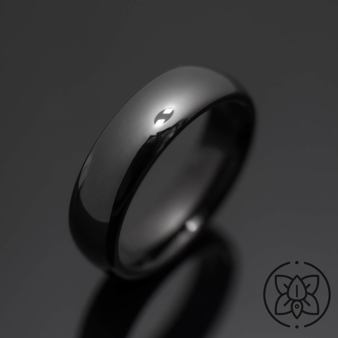 The Obsidian | Black Obsidian POLISHED Tungsten Wedding Band - in 6mm Width