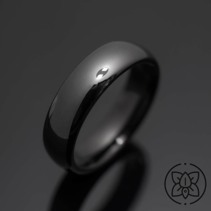The Obsidian | Black Obsidian POLISHED Tungsten Wedding Band - in 6mm Width