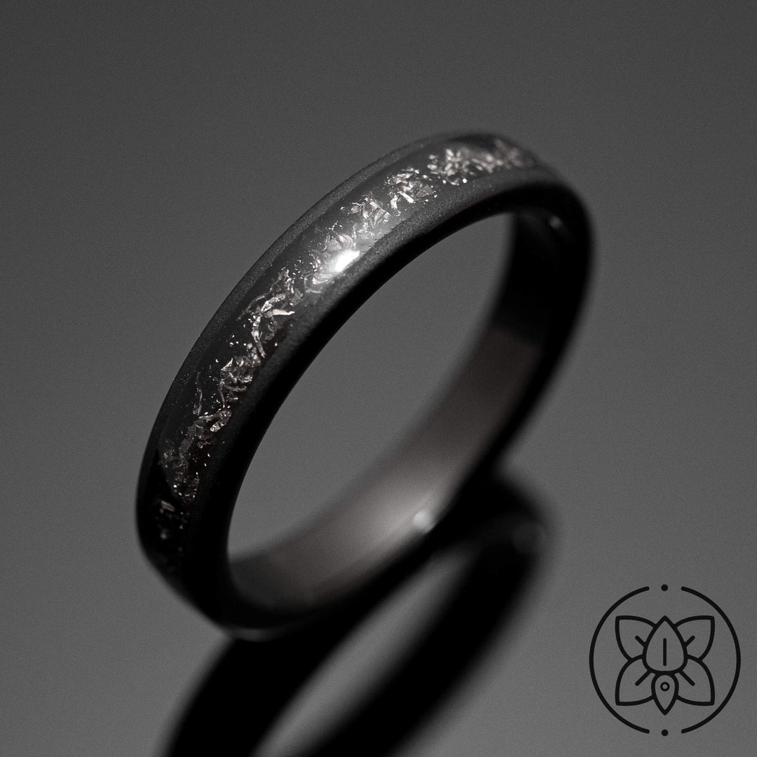Black Meteorite Sandblasted Wedding Ring - in 4mm Width