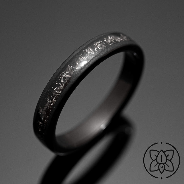 Black Meteorite Sandblasted Wedding Ring - in 4mm Width