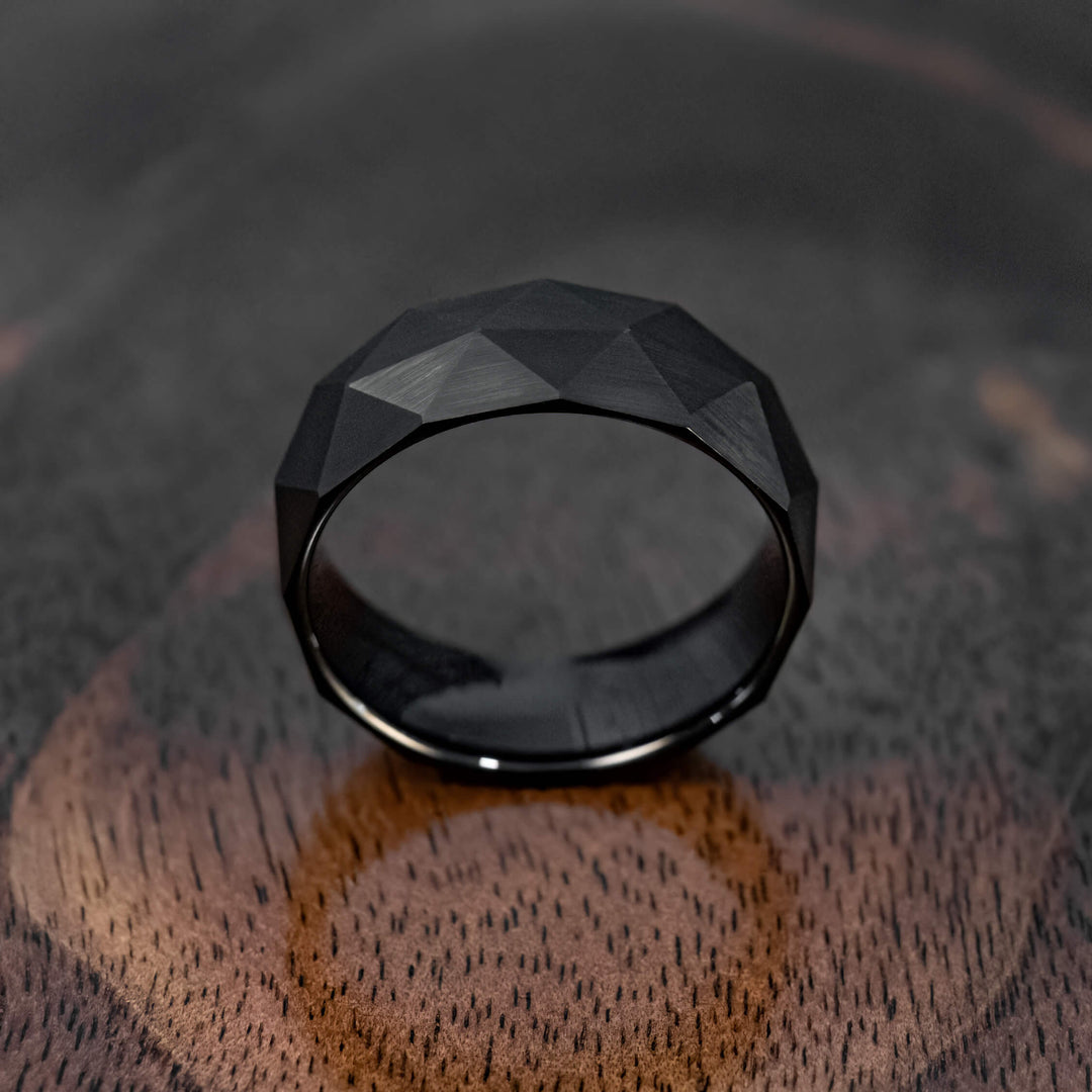 Black Obsidian Prism Tungsten Wedding Ring - in 8mm Width