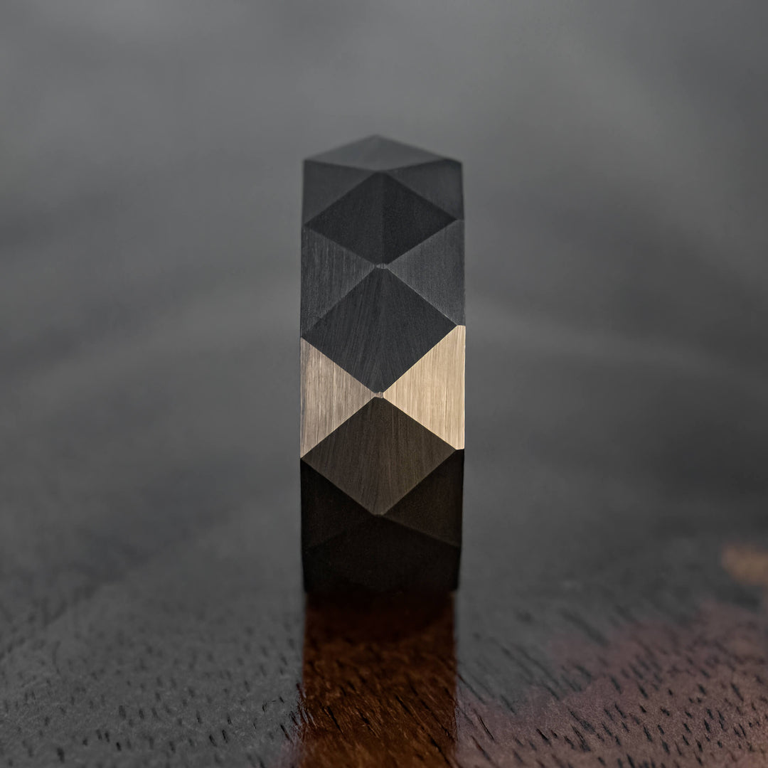 Black Obsidian Prism Tungsten Wedding Ring - in 8mm Width