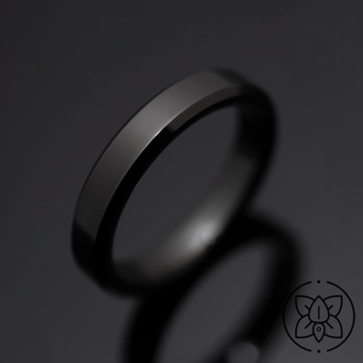Black Obsidian Polished Tungsten Ring - in 4mm Width
