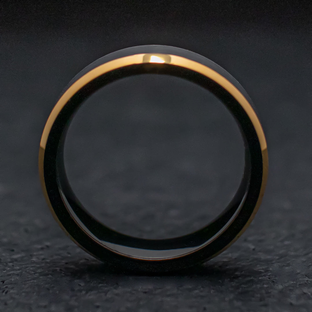 Black Gold Beveled Obsidian Tungsten Wedding Band Ring