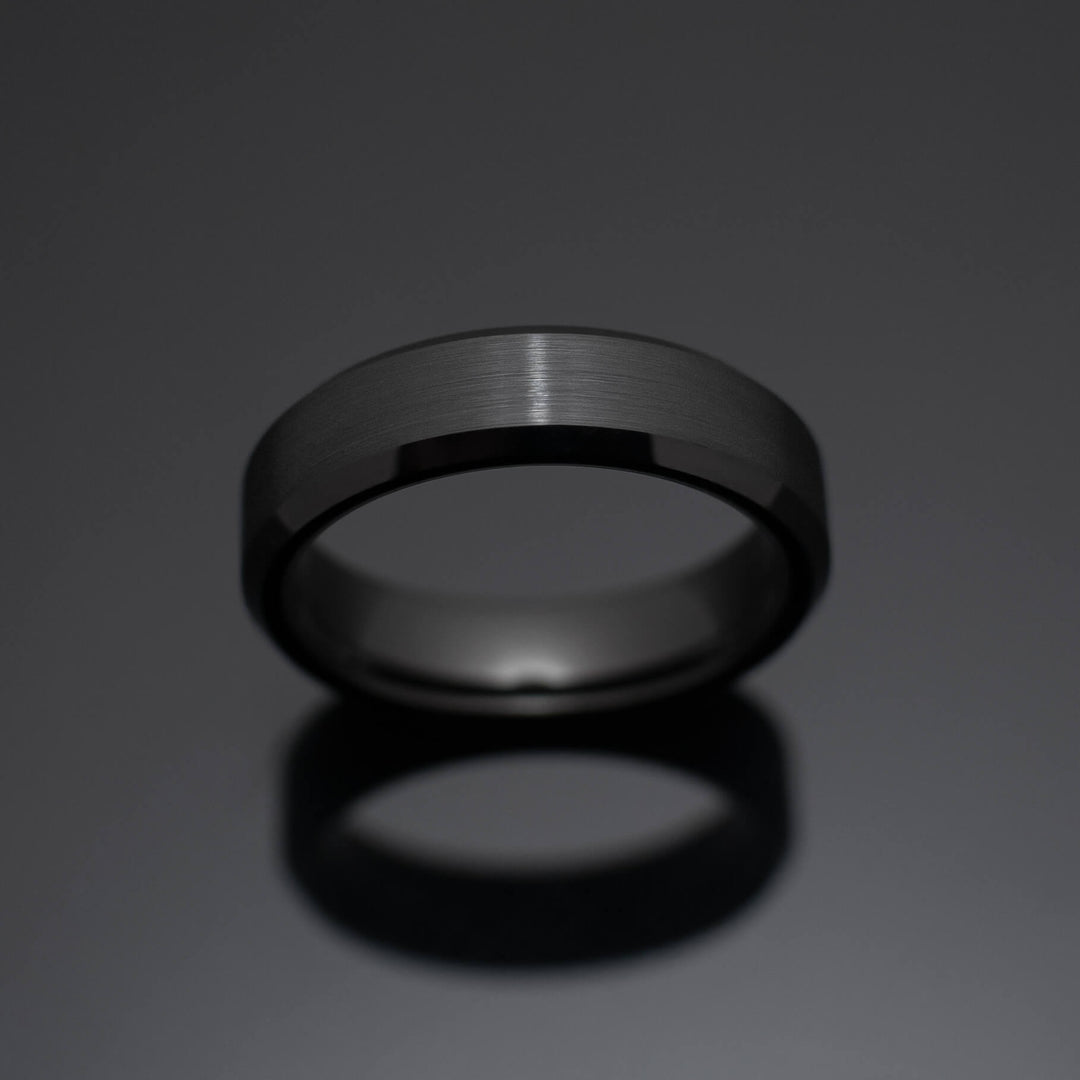 Black Obsidian Brushed Wedding Ring - in 6mm Width