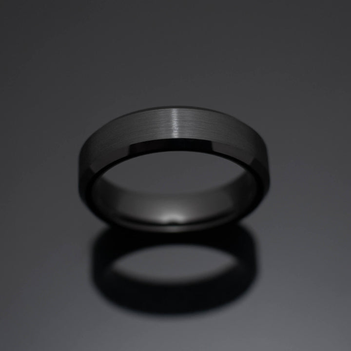 Black Obsidian Brushed Wedding Ring - in 6mm Width