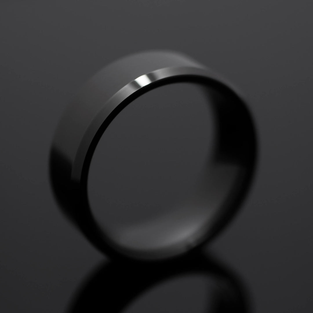 The Black Obsidian Sleek Tungsten Ring - in 8mm Width
