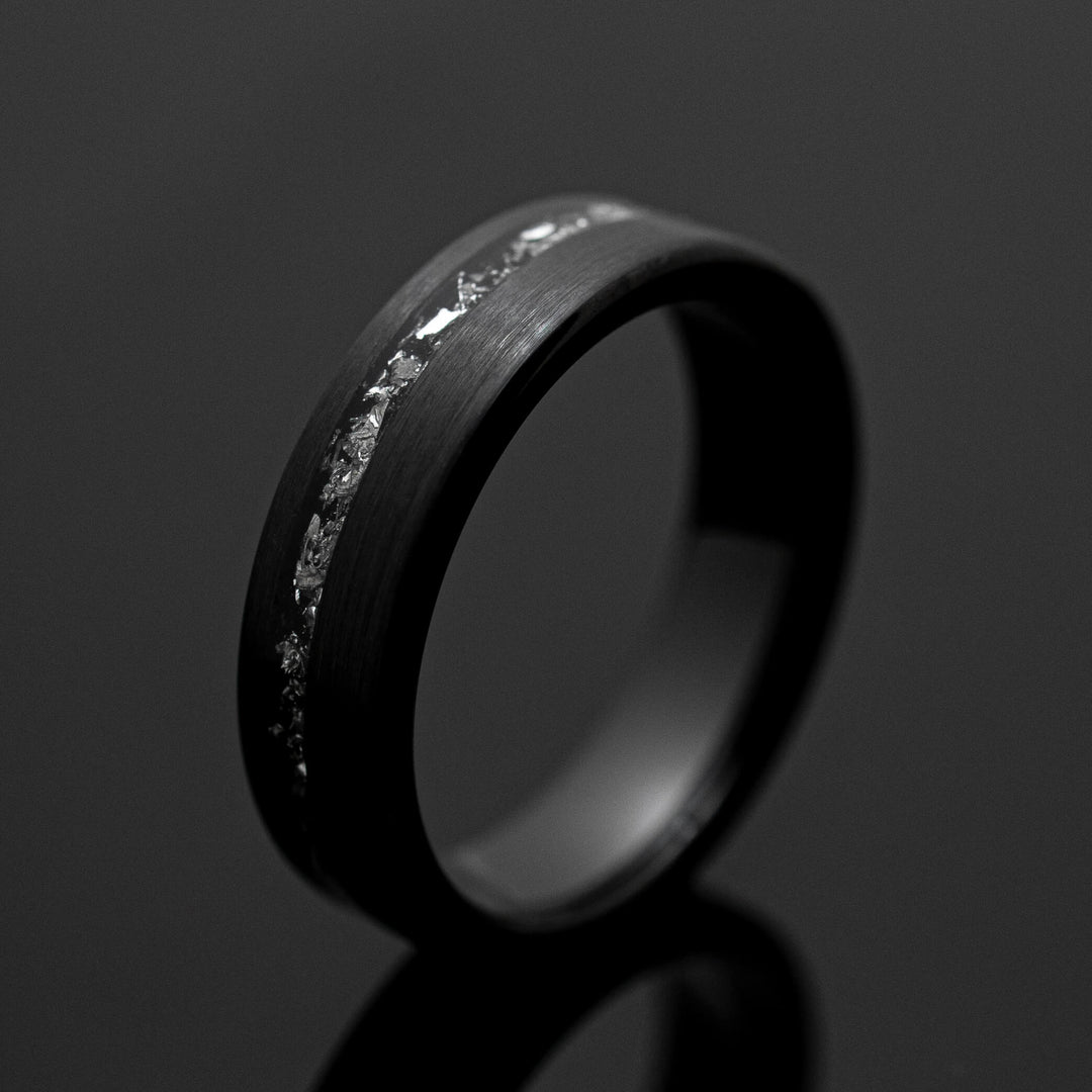 Black Meteorite Brushed Wedding Ring - in 6mm Width