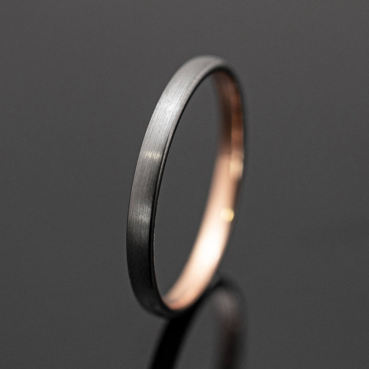 Silver Brushed Tungsten Ring in Rose Gold Inlay - in 2mm Width