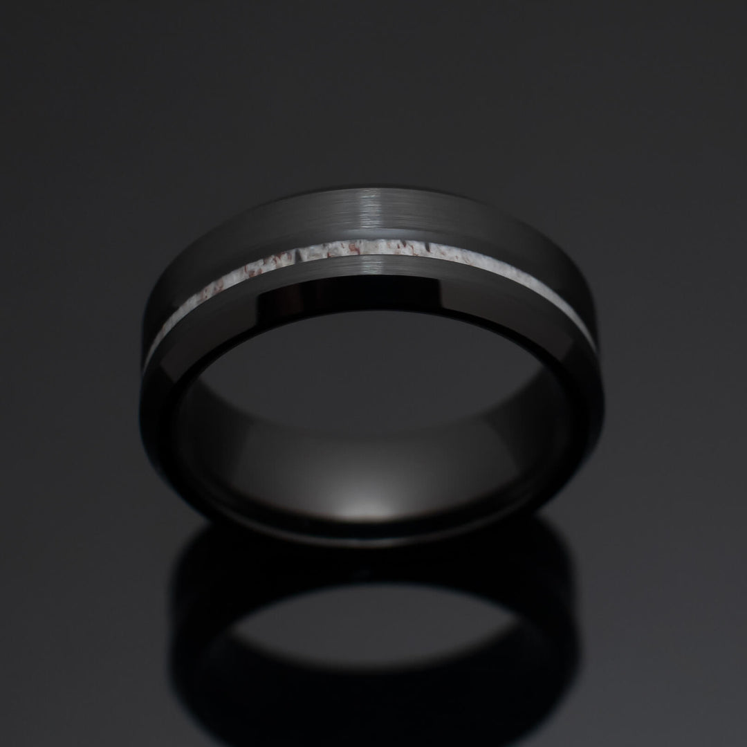 Black Obsidian Antler Tungsten Wedding Band - in 8mm Width