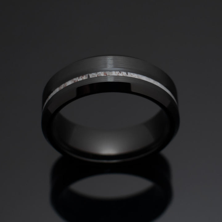 Black Obsidian Antler Tungsten Wedding Band - in 8mm Width