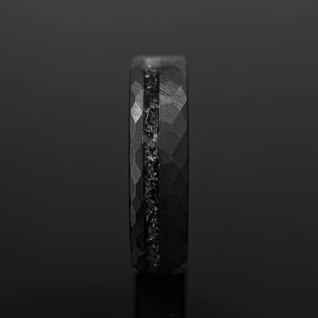 Black Hammered Meteorite Wedding Ring - in 6mm Width