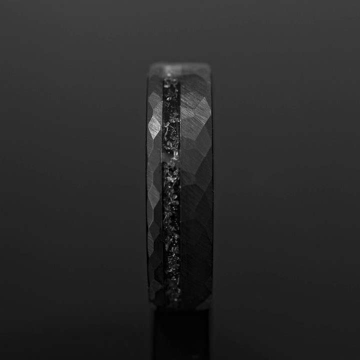 Black Hammered Meteorite Wedding Ring - in 6mm Width