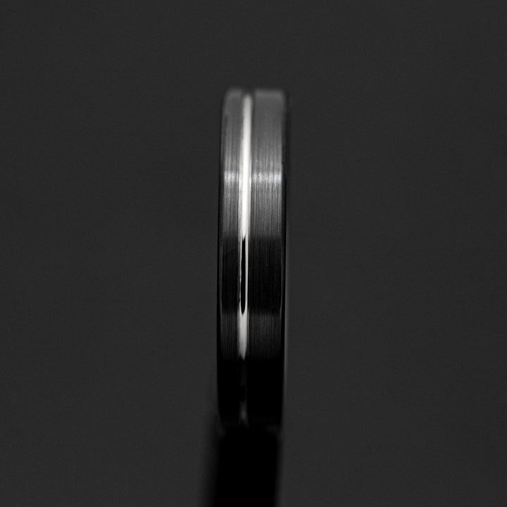Black Silver Obsidian Tungsten Wedding Band, Brushed - in 4mm Width